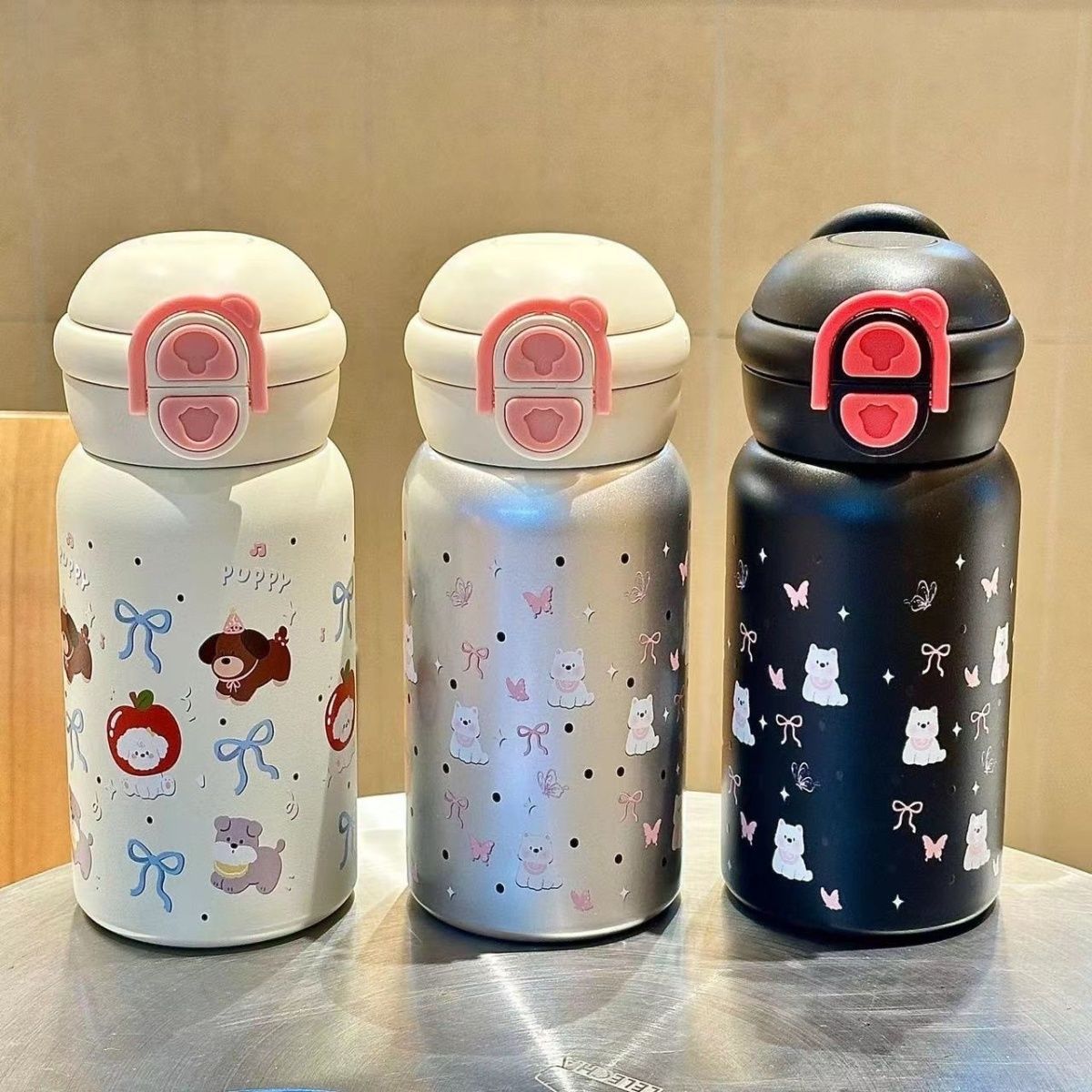 Damen Verspielte Kinder-Trinkflasche mit Tieren Brehn