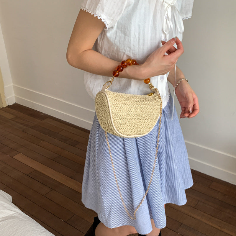 Stylische gewebte Handtasche mit Perlen-Griff Brehn