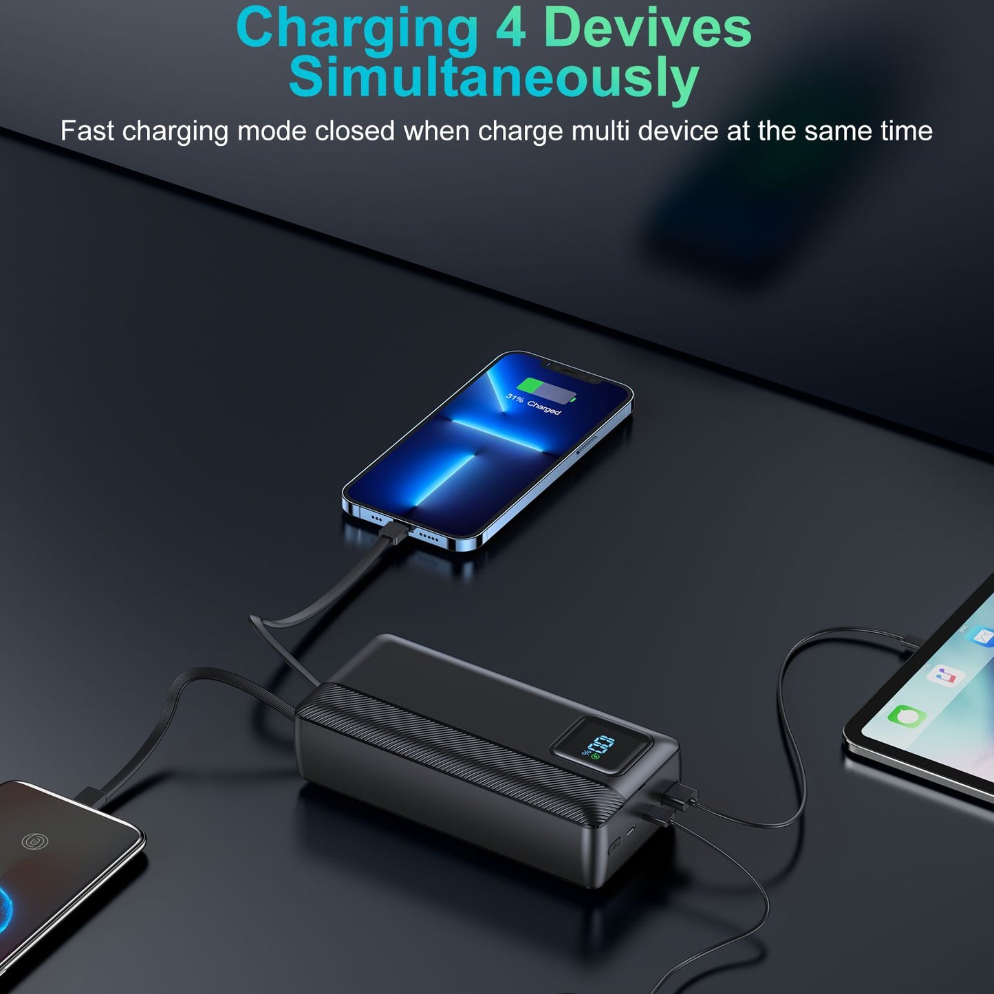 Powerbank mit Integrierten Ladekabeln und Digitaler Anzeige Brehn
