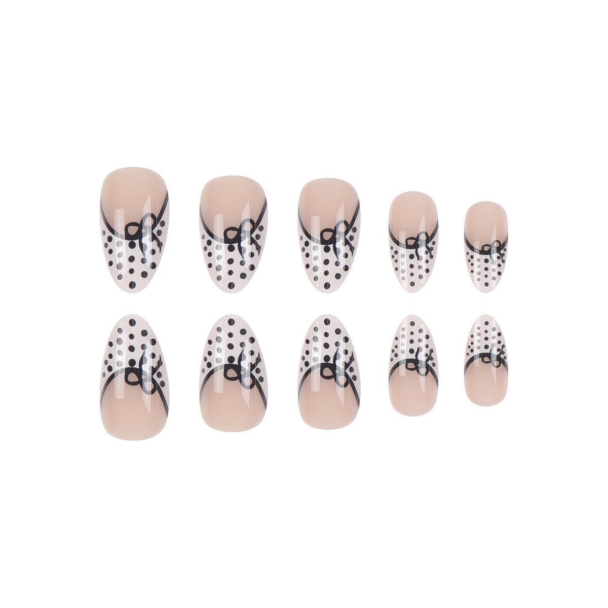 Elegante Stiletto Press-On Nägel mit Polka-Dot-Design und Schleifenakzenten Brehn