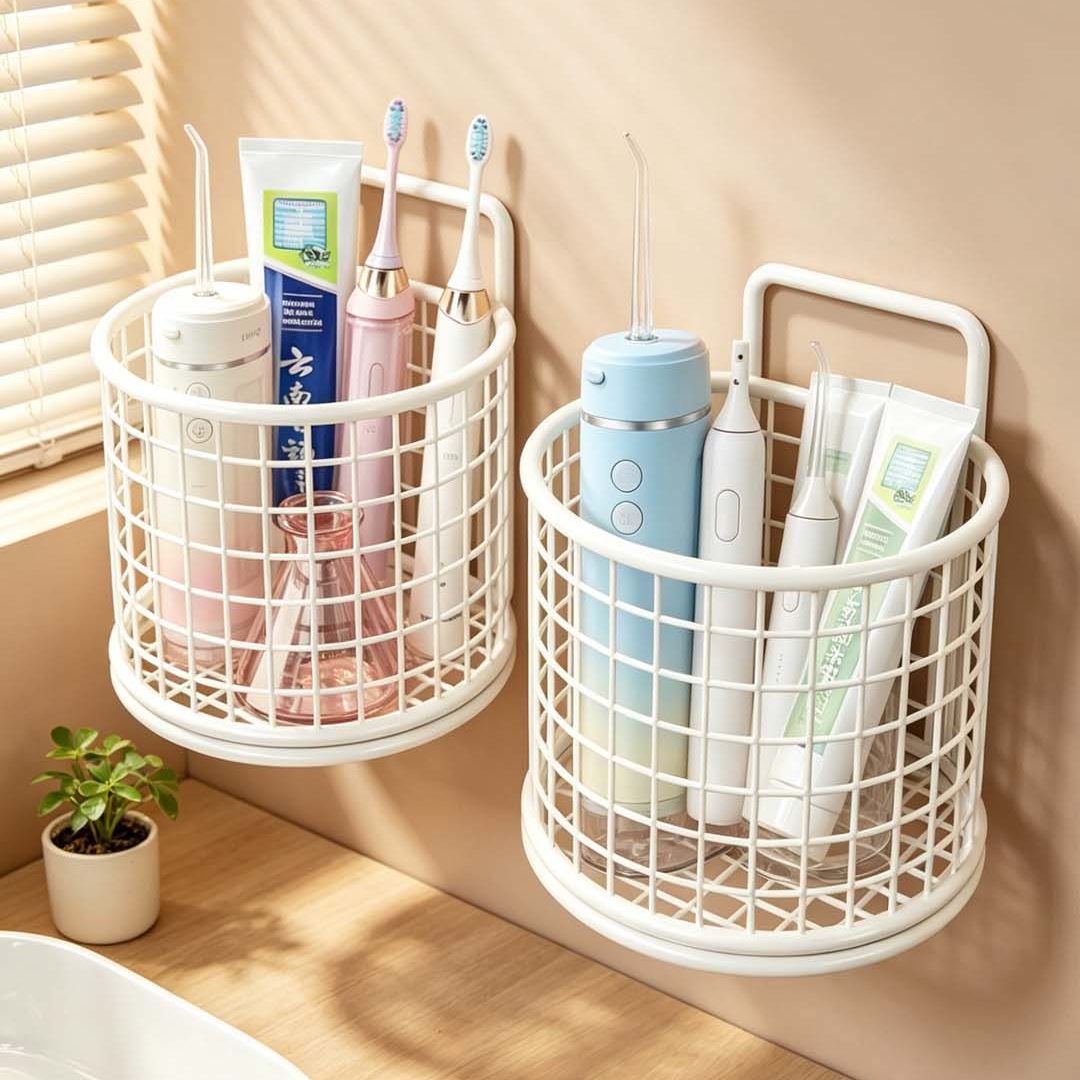 Wandmontierter Triple-Mesh Badezimmerorganizer Korb für Bürsten, Kämme und Schwämme