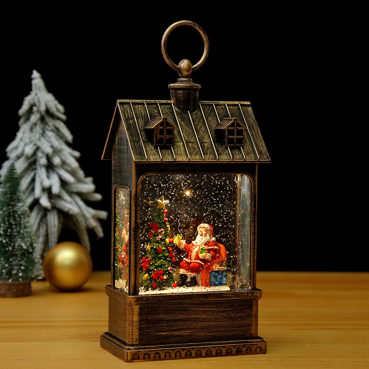 Nostalgische Weihnachtslaterne mit beweglich großem Weihnachtsmann Brehn