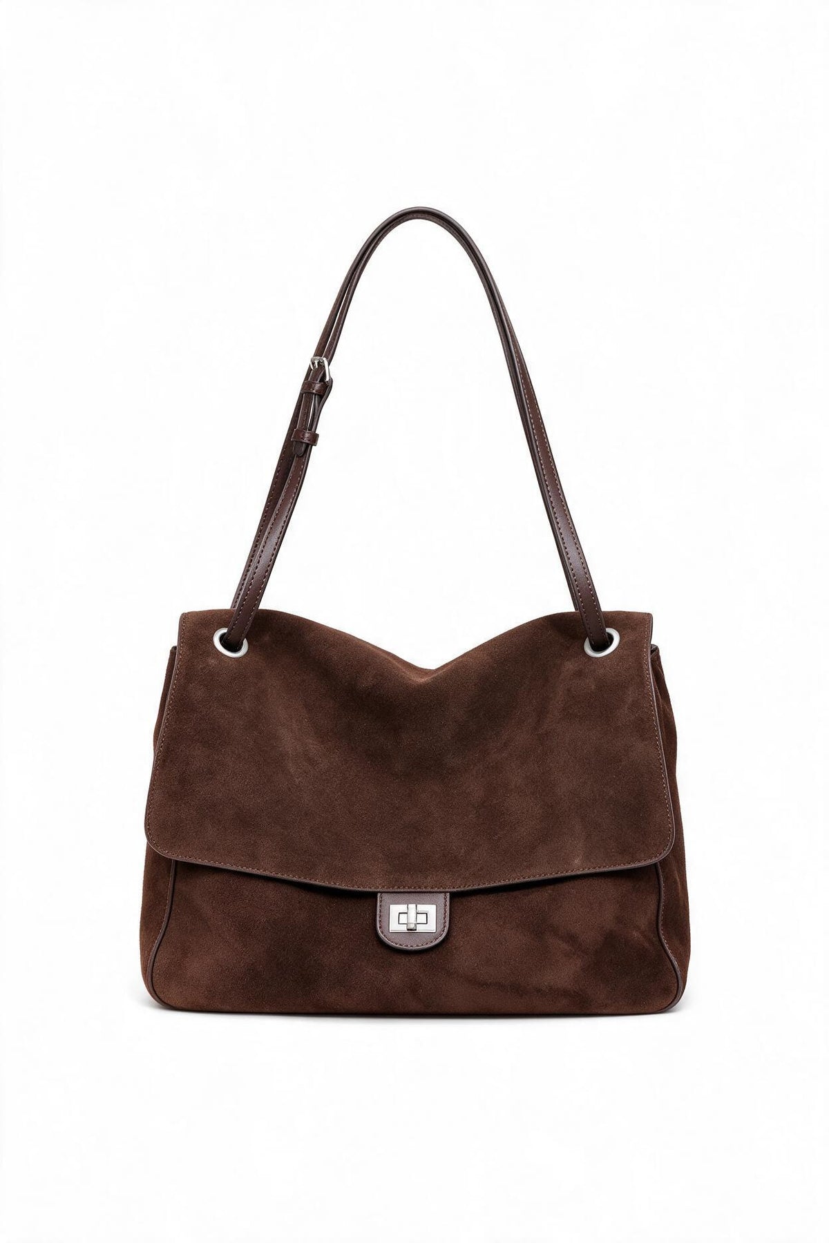 Suede Schulter Tote Bag mit Klappe und Drehverschluss