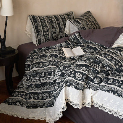 Bohemian Spitzenbesatz Baumwoll Bettbezug Set mit Kissenbezügen