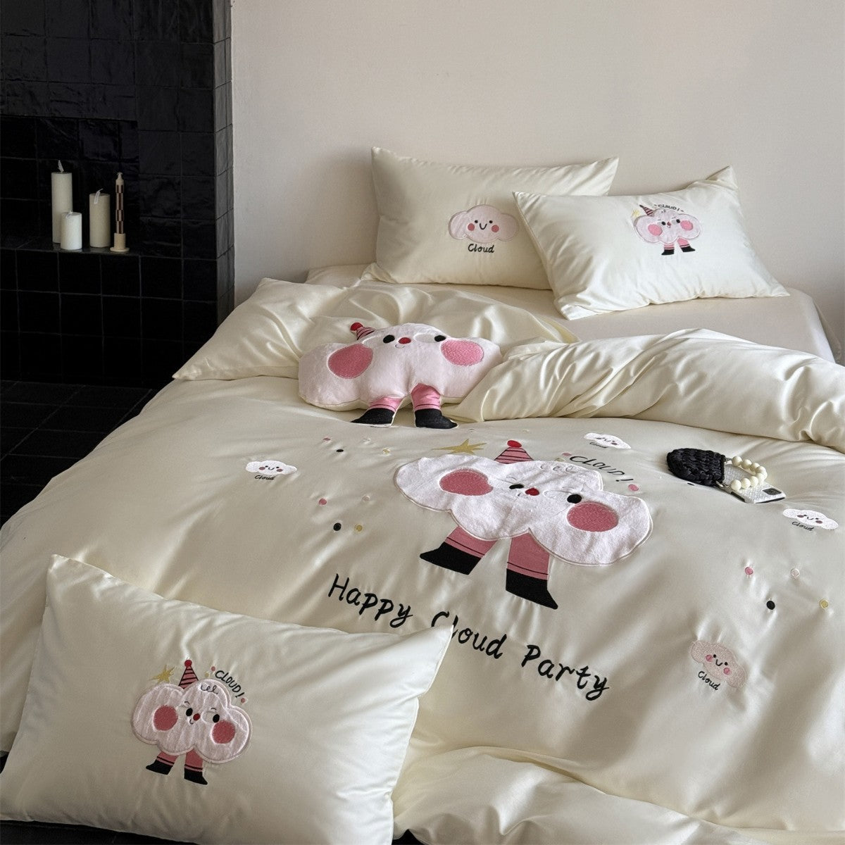 Luxus Satin Bestickte Cartoon Wolke Bettbezug Set