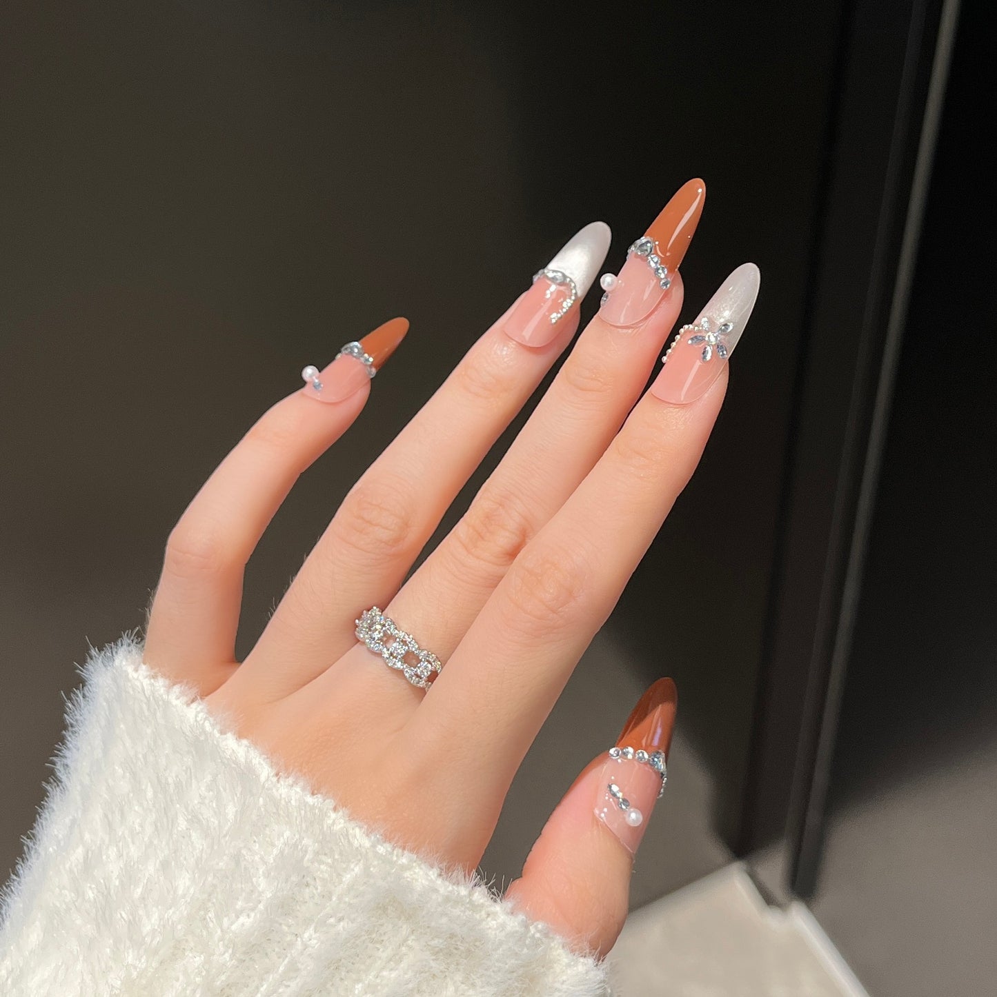 Glamourös Kristall-Beschichtet Press-On Nageldesign Brehn