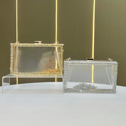 Kristallakzentierte klare Abend-Clutch