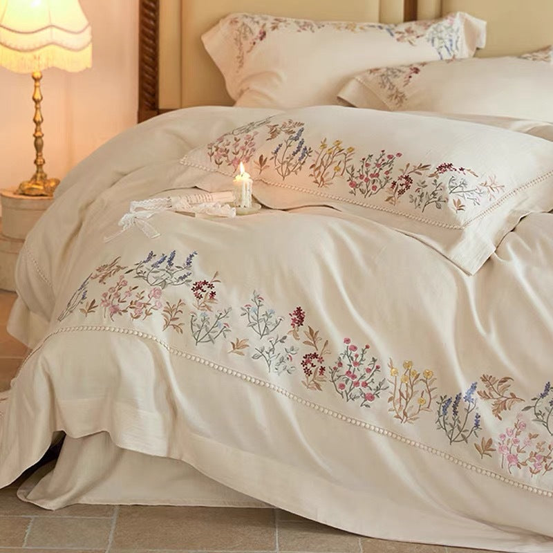 Besticktes Floral Baumwolle Bettbezug Set