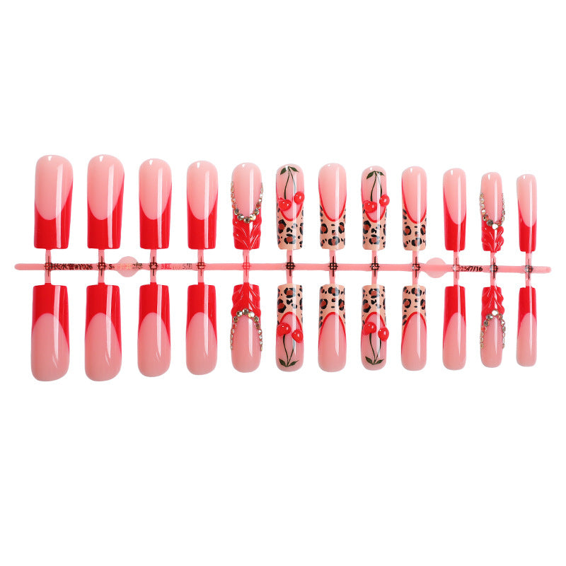 Künstlerisches Press-On-Nagelset mit Kirsch- und Tiermotiven Brehn