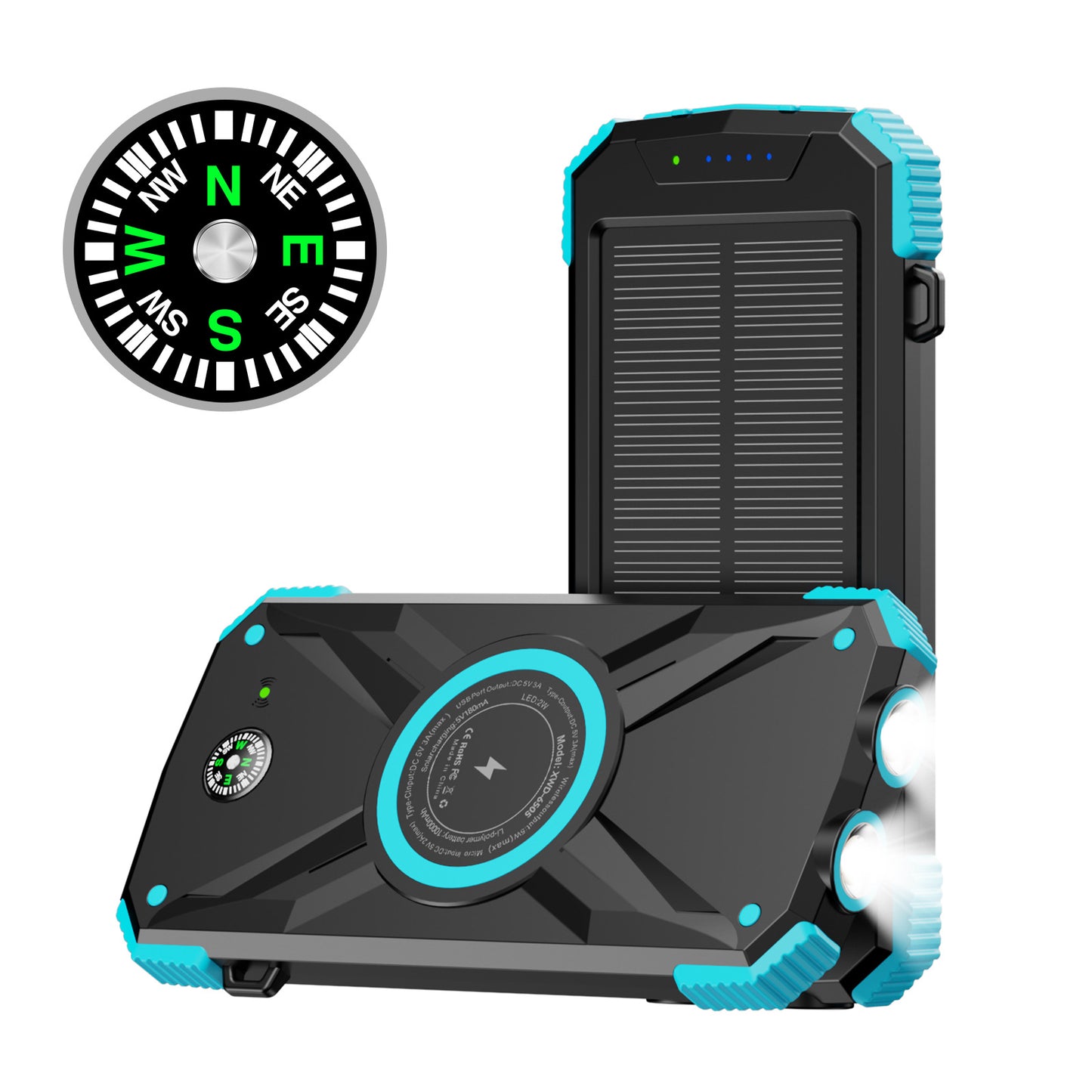 Solarbetriebene Powerbank mit Integriertem Kompass und LED-Licht Brehn