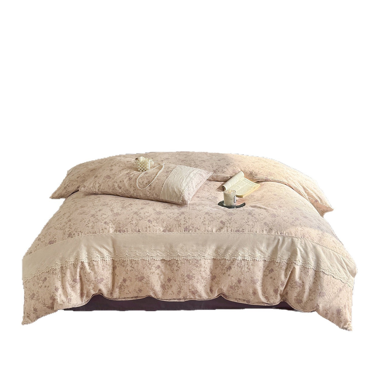 Vintage Floral Spitzenbesatz Bettbezug Set mit weicher gebürsteter Baumwolle