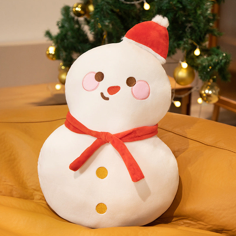 Plüsch Schneemann Dekoratives Kuschelkissen mit gesticktem Gesicht, Schal & Pompon-Hut Brehn