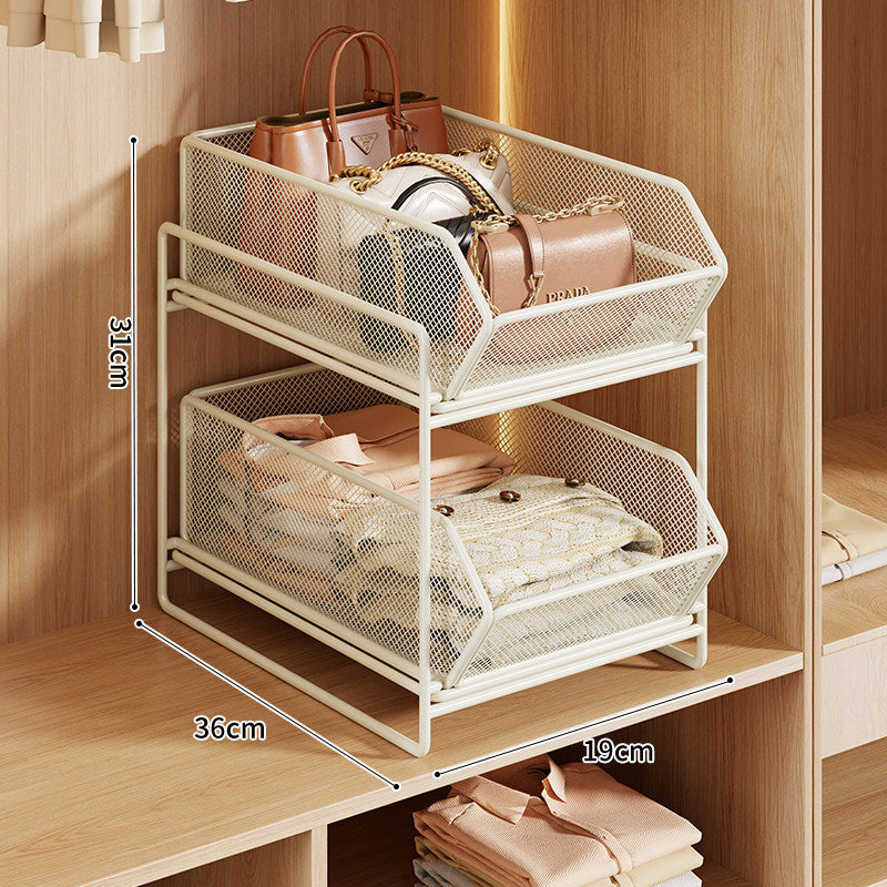 Doppel-Layer Metall-Mesh Ausziehbarer Kleiderschrank-Organizer für Handtaschen und gefaltete Kleidung