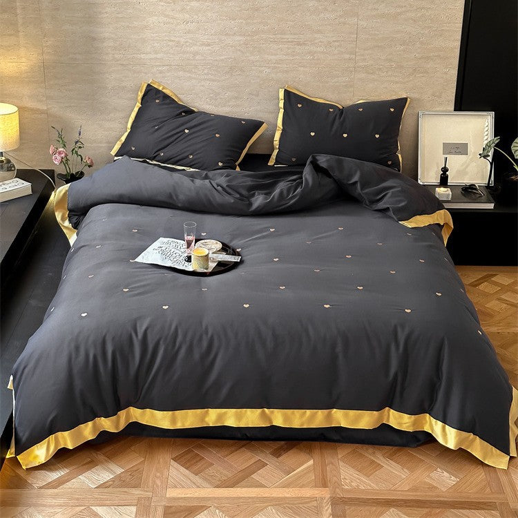 Bettwäsche-Set aus Baumwollsatin mit Mini-Herz-Stickerei und Kontrastpaspel Brehn