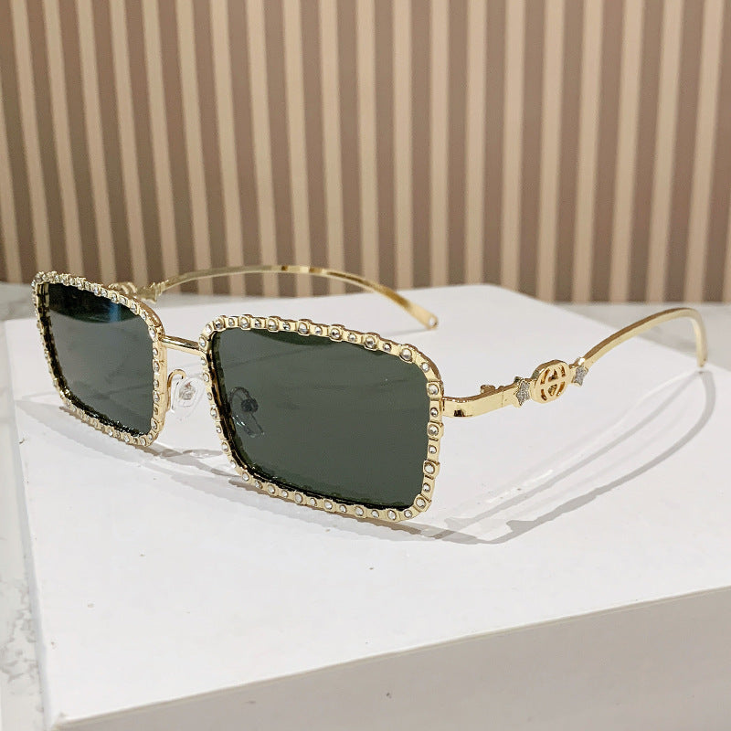 Damen elegante quadratische Sonnenbrille mit luxuriösem Strassrahmen Brehn