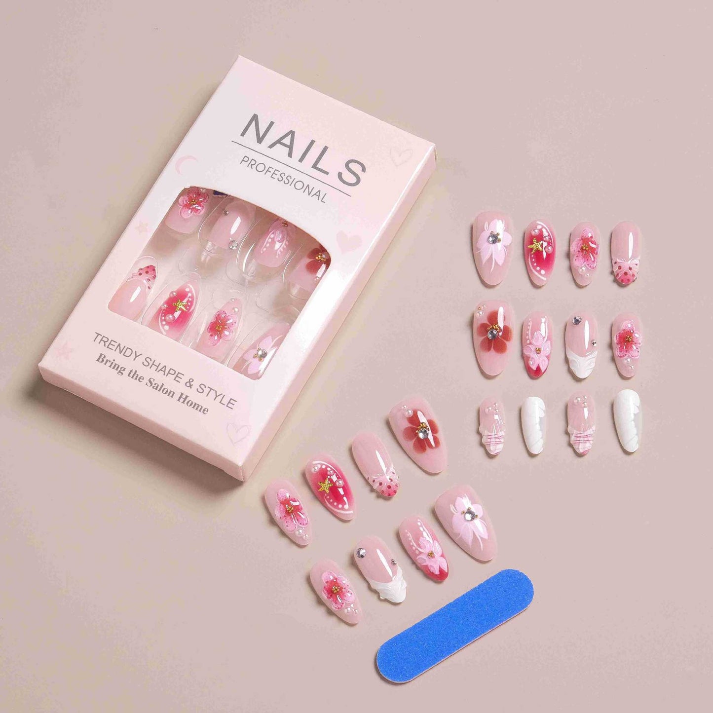 Elegantes florales Design Press-On-Nagelset Brehn