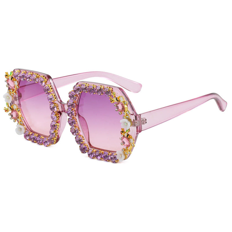Damen extravagante Hexagon-Sonnenbrille mit Kristallverzierung Brehn