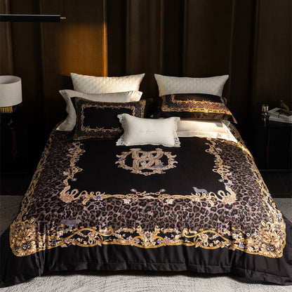 Luxuriöse Satin-Bettwäsche-Garnitur mit barockem Leopardenmotiv