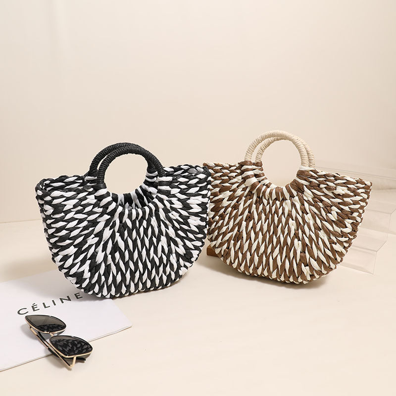 Damen Trendige Bast-Handtasche mit rundem Griff Brehn