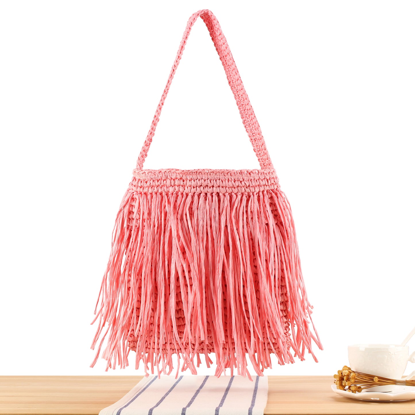 Trendige Strohtasche mit Fransigem Design Brehn