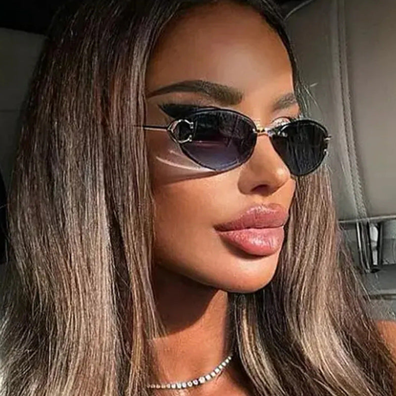 Damen elegante ovalförmige Sonnenbrille mit modischem Metallrahmen Brehn