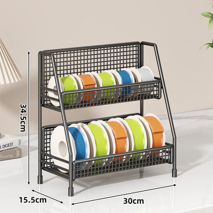 Vierstufiger geneigter Drahtgitter-Roll-Organizer-Ständer für Klebeband, Bänder und Bastelspulen