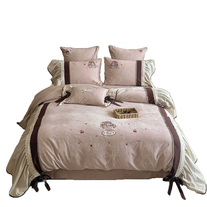 Bestickte Rüschene Cotton-Blend Bettwäsche Set