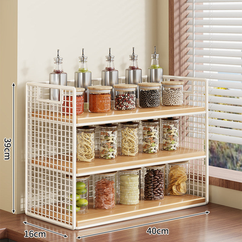 Kompakter zweistufiger Metallgitter-Theken-Gewürz- und Vorratsglas-Organizer