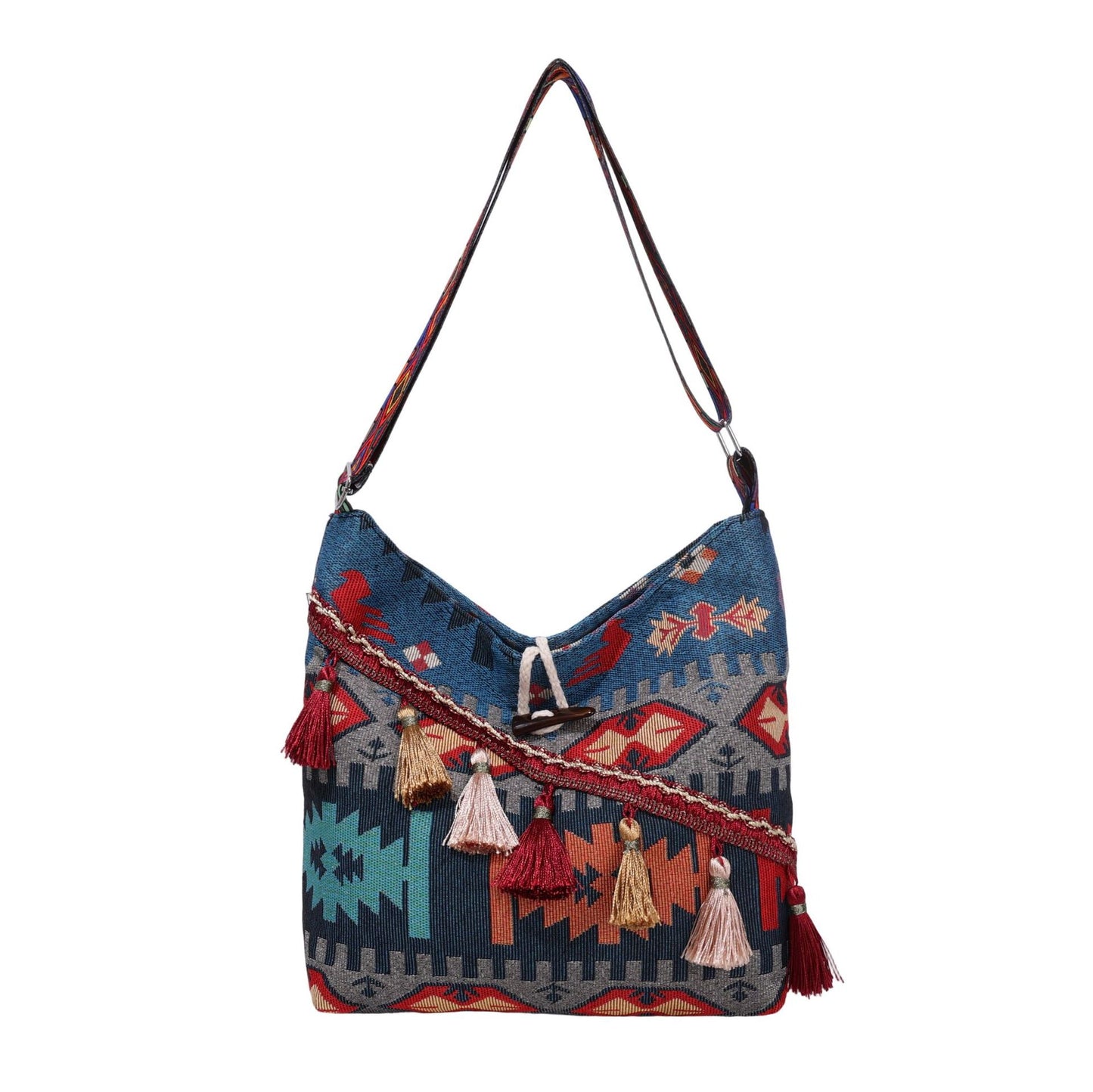 WoEthnic Gemusterte Klapp-Hobo-Tasche Brehn