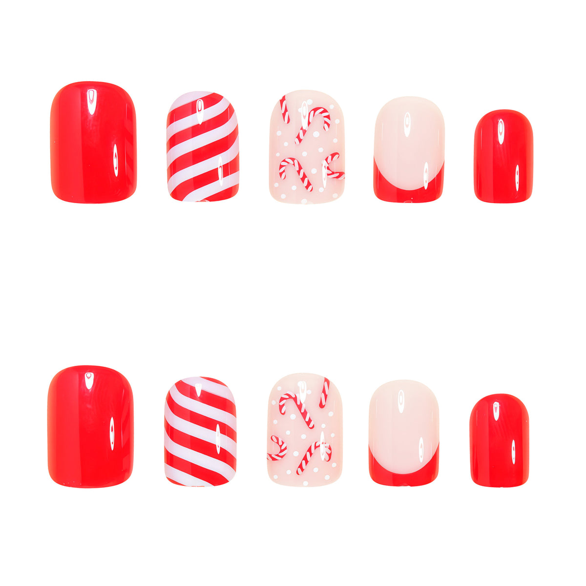 Festliches Zuckerstangen Press-On Nagelkunst Set Brehn