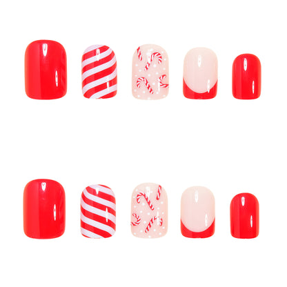 Festliches Zuckerstangen Press-On Nagelkunst Set Brehn