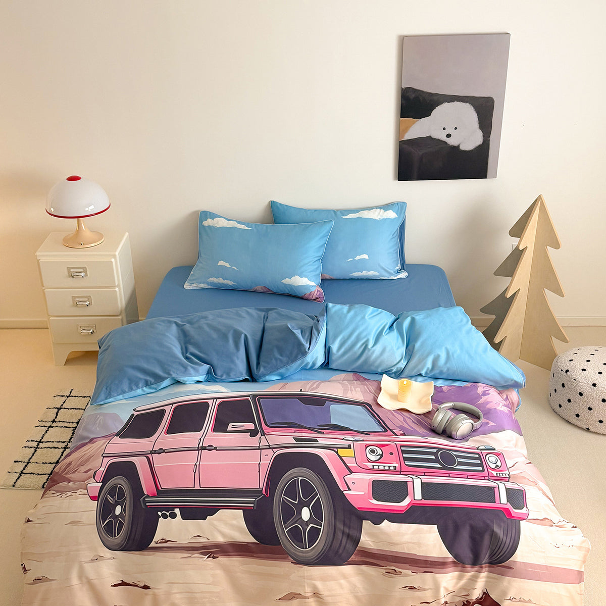 Abenteuer-Print Mikrofaser Bettbezug Set mit Off-Road Jeep Illustration