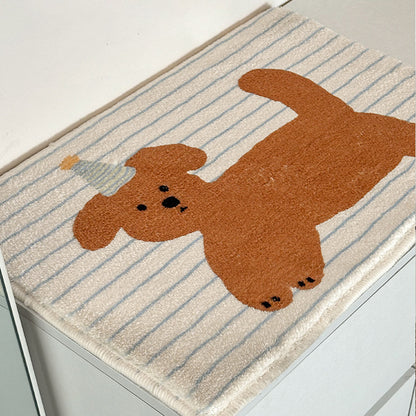 Decorative Plush Absorbent Anti-Slip Cartoon Dog Floor Mat