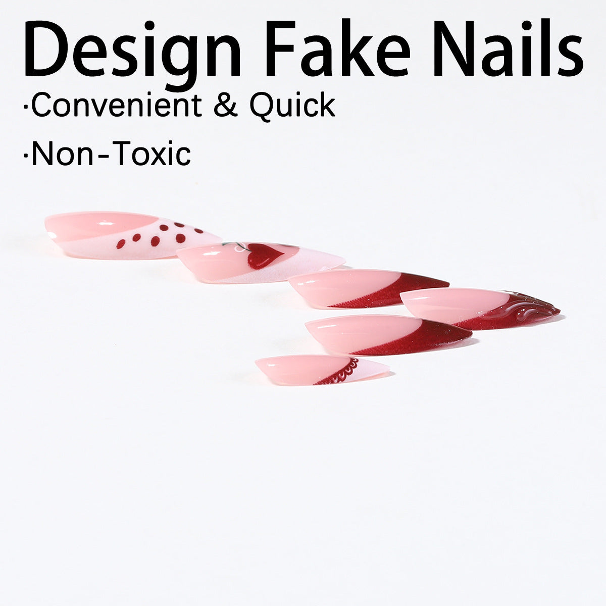 Kreatives Kunstnagelset mit romantischem Herz-Design und verspielten Akzenten Brehn