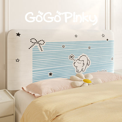 Padded Decorative Bed Headboard Slipcover with Cartoon Cat Stripe Panel