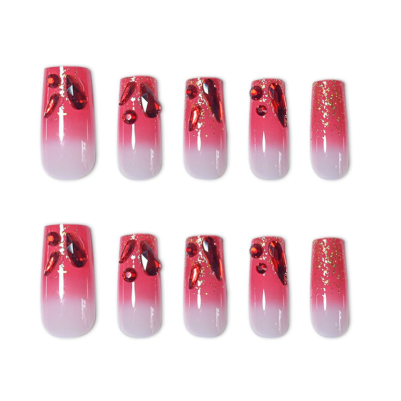 Dekoratives Acryl Press-On Nagelset mit Edelsteinakzenten Brehn