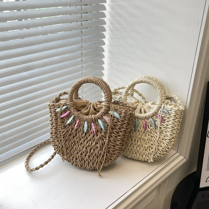 Modische Strohtasche mit Perlenverzierung Brehn