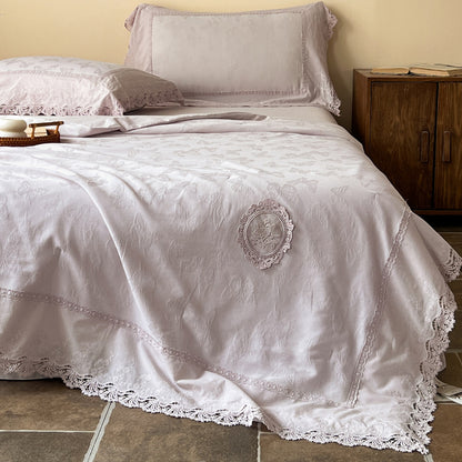 Bestickte Jacquard-Baumwoll-Spitzenbettdecke und Kissenbezug-Set