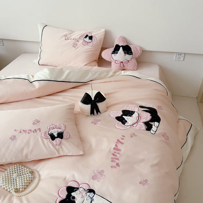 Baumwollsatin bestickte Katzen Bettbezug Set