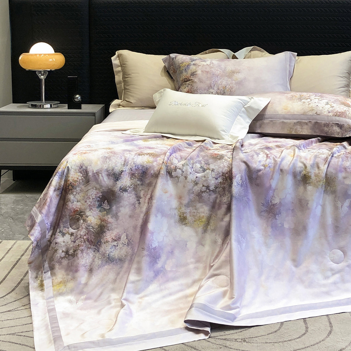 Luxuriöses Satin-Bettwäsche-Set mit Aquarell-Blumenmuster