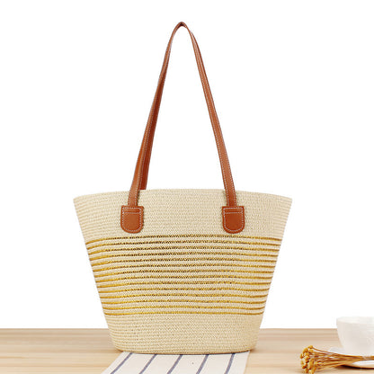 Elegante Strohtasche mit Attraktiven Ledergriffen Brehn