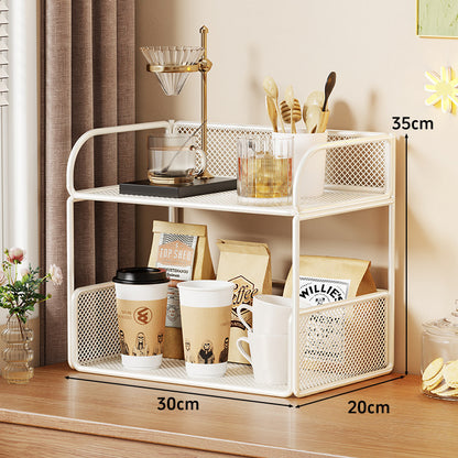 Gestaffelter Metall-Mesh-Arbeitsflächen-Organizer mit erhöhten Mesh-Seiten