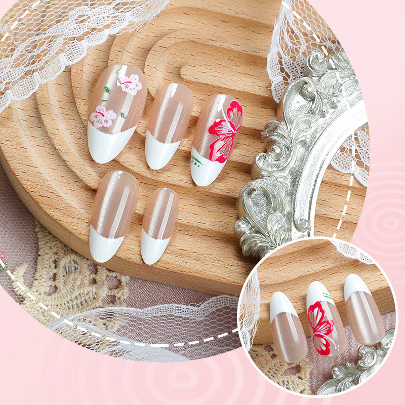 Blumen Französische Spitze Press-On Nagelkunst Set