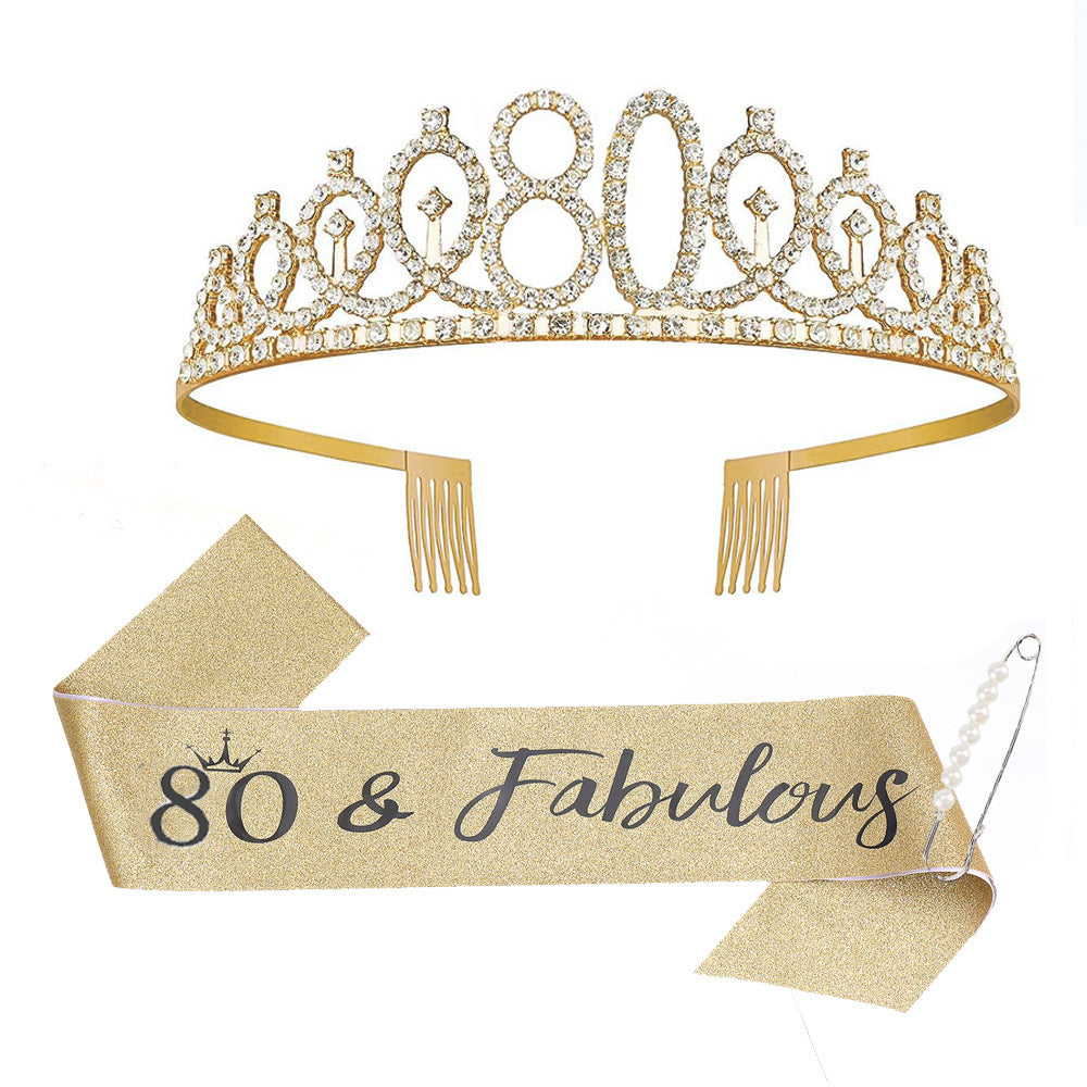 Damen Kristallverzierte Geburtstagskrone mit personalisiertem Sash Brehn