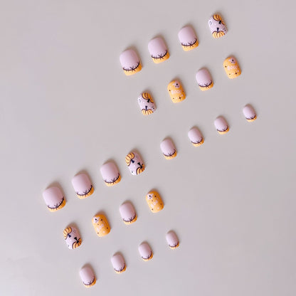 Halloween Kunstnagelset mit niedlichen Kürbis- und Geistermotiven Brehn