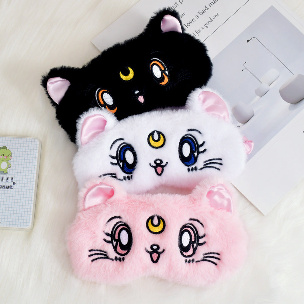 Damen nan flauschige Schlafmaske mit besticktem Katzenmotiv und weichen Komfortohren Brehn