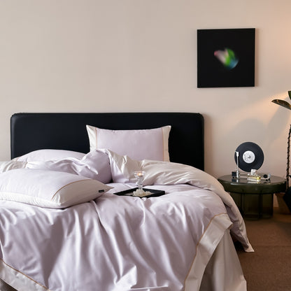 Premium-Baumwollsatin-Bettwäsche-Set mit feiner Kontrastpaspel und Hotelverschluss