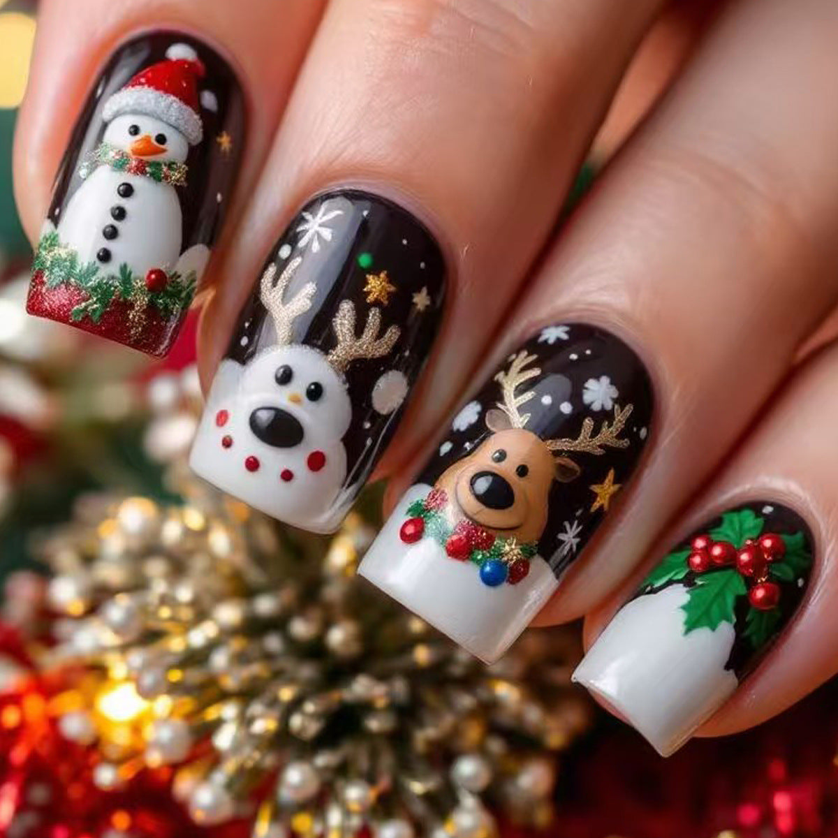 Künstliche Kunstnägel mit Festlichem Weihnachtsdesign Brehn