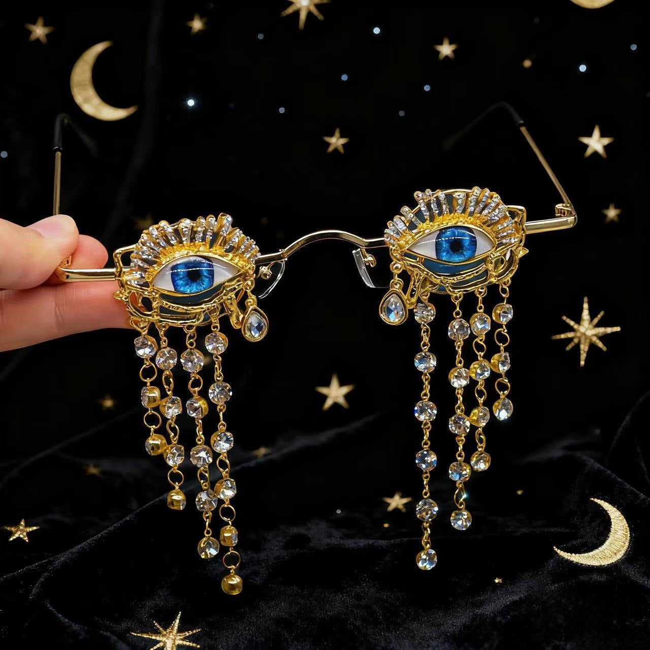 Damen kreative Glanzbrille mit Augenmotiv und funkelnden Verzierungen Brehn