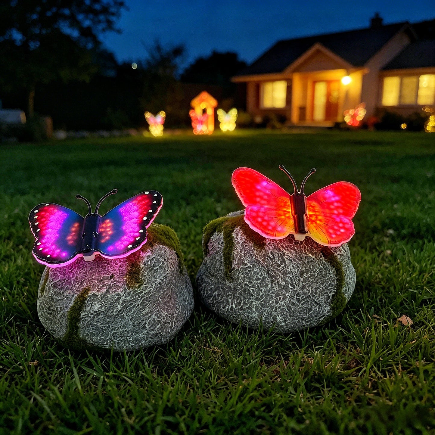 Dekorative solarbetriebene Schmetterlings-Stein-LED-Gartenakzent Brehn